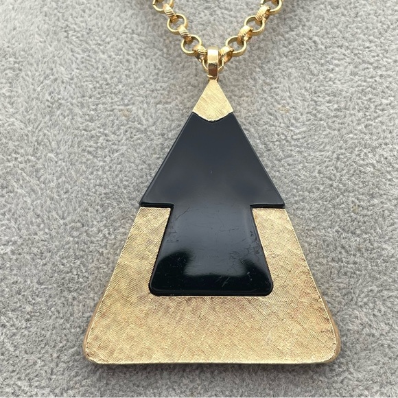 Sarah Coventry Black & Gold Geometric Statement Pendant Necklace - Picture 4 of 8